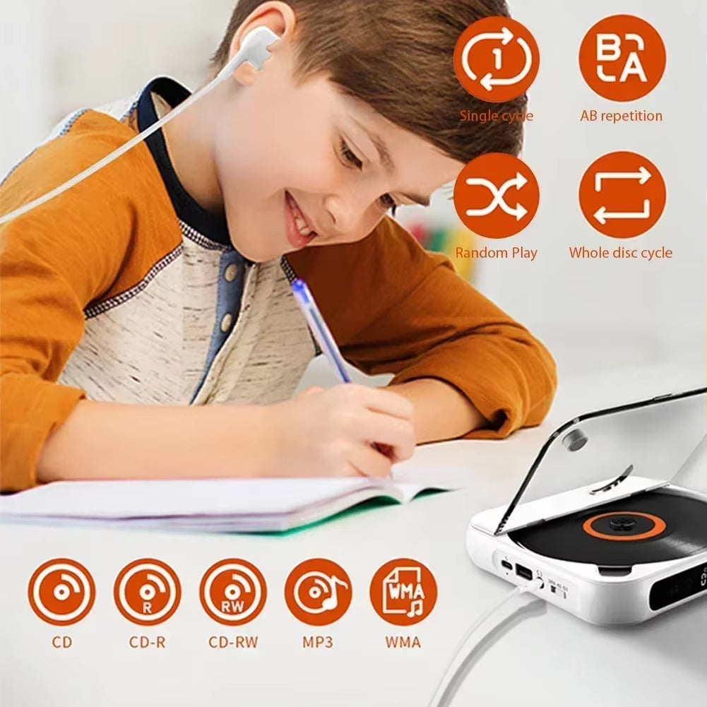 Bluetooth-Compatible CD Player LCD Screen Car CD Player A-B Repeat 1200 Mah Battery Friend Family Student Portable Dvd Player