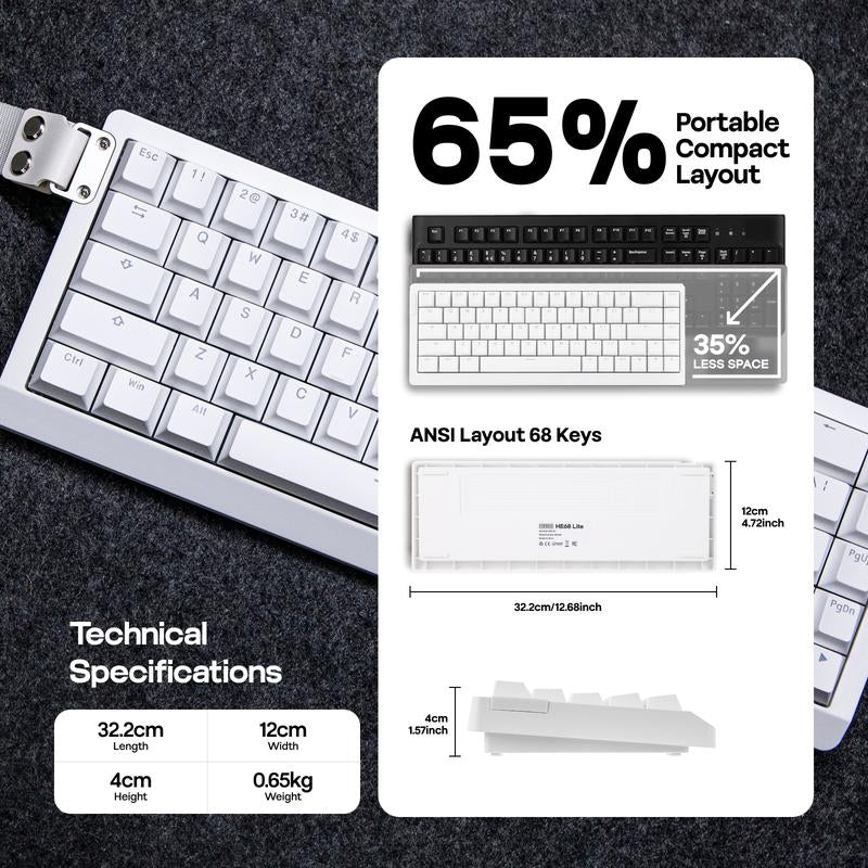 EPOMAKER HE68 Lite 65% ANSI US Layout Tray-Mounted Wired Hall Effect Magnetic Mechanical Keyboard DKS SOCD Thocky Creamykeyboards Tri-Mode USB-C/BT 5.0/2.4Ghz Customizable RGB Backlight for Pc/Mac/Linux Creamy Keyboard Tiktokshopjumpstartsale