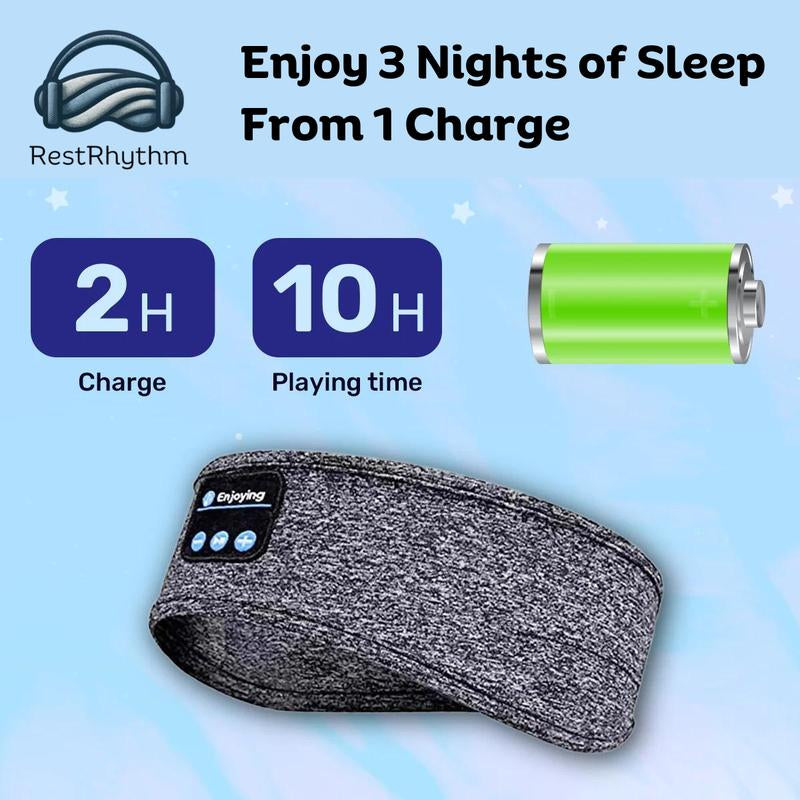 Restrhythm Sleep Headphones Bluetooth - Adjustable Wireless Headband - Fast Charging Headset with Noise Isolating Earbud - Comfort for Rest, Workouts & Travel