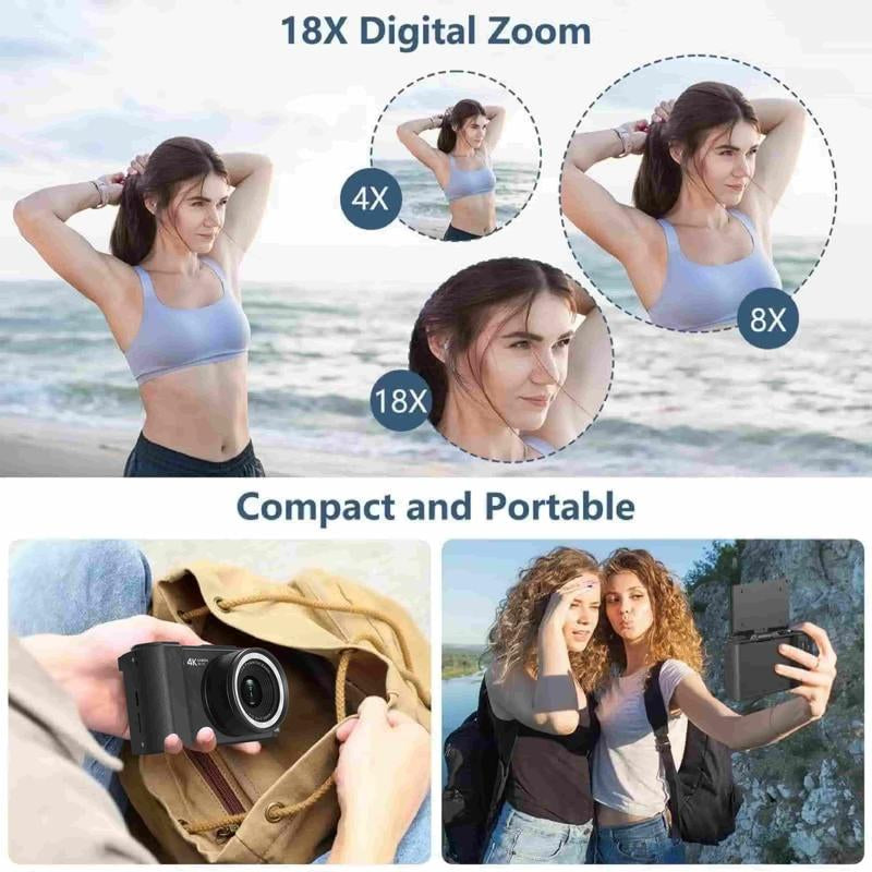 Foldable Screen Portable Pocket Vlogging Camerawith 32GB SD Card &, Wrist Strap,Self Timer, Anti-Shake, 16X Digital Zoom, Ideal Gift for Girls, Boys Teenagers, and Beginners, Birthday Gift