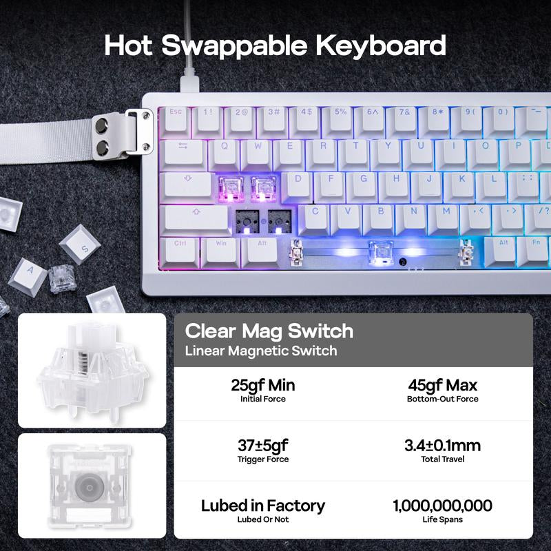 EPOMAKER HE68 Lite 65% ANSI US Layout Tray-Mounted Wired Hall Effect Magnetic Mechanical Keyboard DKS SOCD Thocky Creamykeyboards Tri-Mode USB-C/BT 5.0/2.4Ghz Customizable RGB Backlight for Pc/Mac/Linux Creamy Keyboard Tiktokshopjumpstartsale
