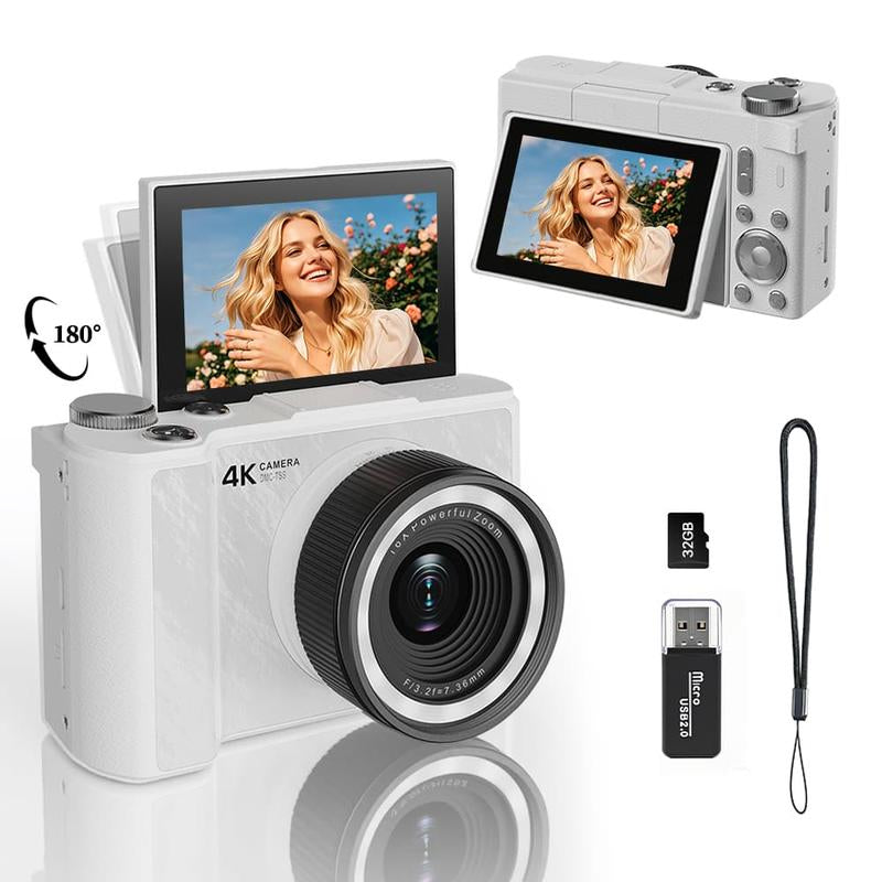 Foldable Screen Portable Pocket Vlogging Camerawith 32GB SD Card &, Wrist Strap,Self Timer, Anti-Shake, 16X Digital Zoom, Ideal Gift for Girls, Boys Teenagers, and Beginners, Birthday Gift