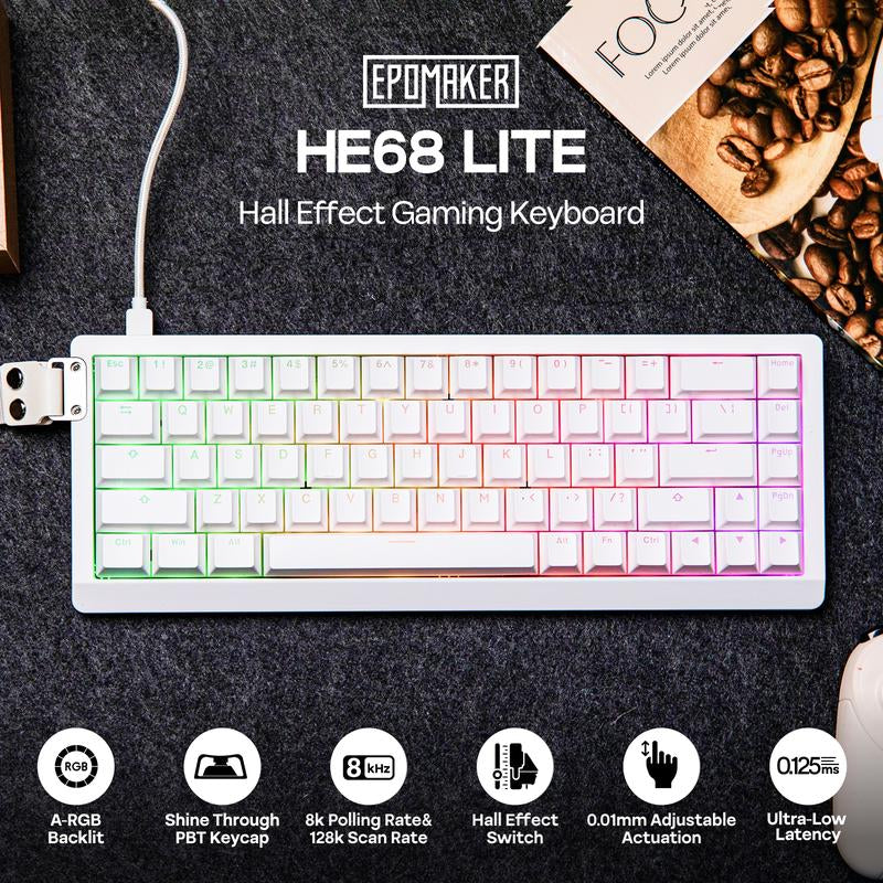 EPOMAKER HE68 Lite 65% ANSI US Layout Tray-Mounted Wired Hall Effect Magnetic Mechanical Keyboard DKS SOCD Thocky Creamykeyboards Tri-Mode USB-C/BT 5.0/2.4Ghz Customizable RGB Backlight for Pc/Mac/Linux Creamy Keyboard Tiktokshopjumpstartsale