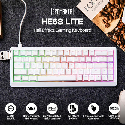 EPOMAKER HE68 Lite 65% ANSI US Layout Tray-Mounted Wired Hall Effect Magnetic Mechanical Keyboard DKS SOCD Thocky Creamykeyboards Tri-Mode USB-C/BT 5.0/2.4Ghz Customizable RGB Backlight for Pc/Mac/Linux Creamy Keyboard Tiktokshopjumpstartsale