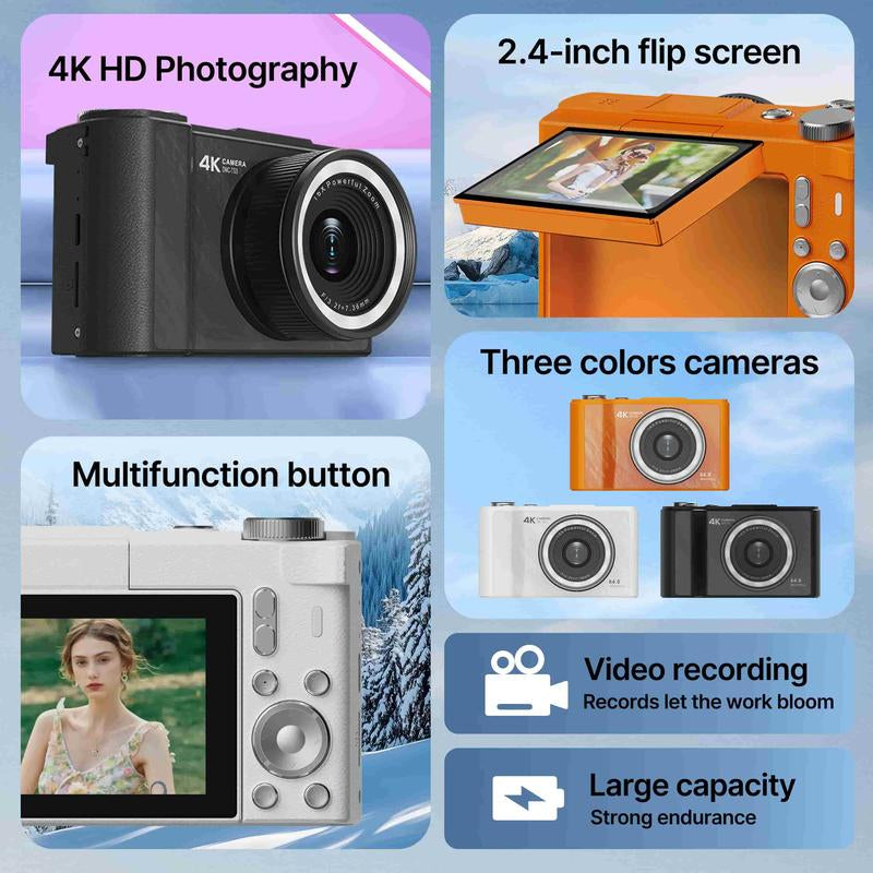 Foldable Screen Portable Pocket Vlogging Camerawith 32GB SD Card &, Wrist Strap,Self Timer, Anti-Shake, 16X Digital Zoom, Ideal Gift for Girls, Boys Teenagers, and Beginners, Birthday Gift