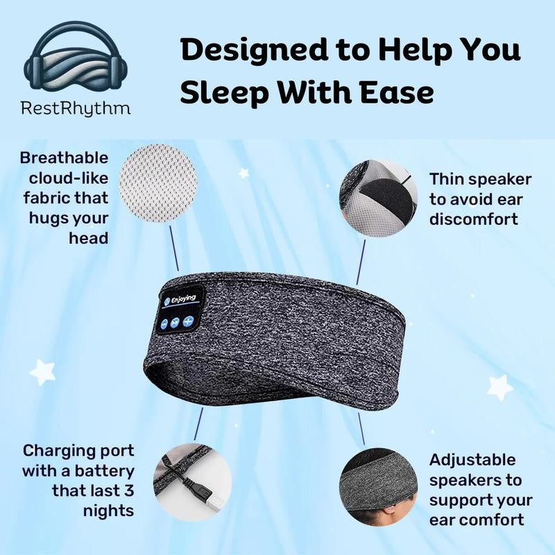 Restrhythm Sleep Headphones Bluetooth - Adjustable Wireless Headband - Fast Charging Headset with Noise Isolating Earbud - Comfort for Rest, Workouts & Travel