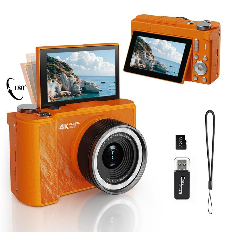 Foldable Screen Portable Pocket Vlogging Camerawith 32GB SD Card &, Wrist Strap,Self Timer, Anti-Shake, 16X Digital Zoom, Ideal Gift for Girls, Boys Teenagers, and Beginners, Birthday Gift