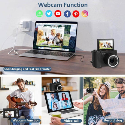 Foldable Screen Portable Pocket Vlogging Camerawith 32GB SD Card &, Wrist Strap,Self Timer, Anti-Shake, 16X Digital Zoom, Ideal Gift for Girls, Boys Teenagers, and Beginners, Birthday Gift